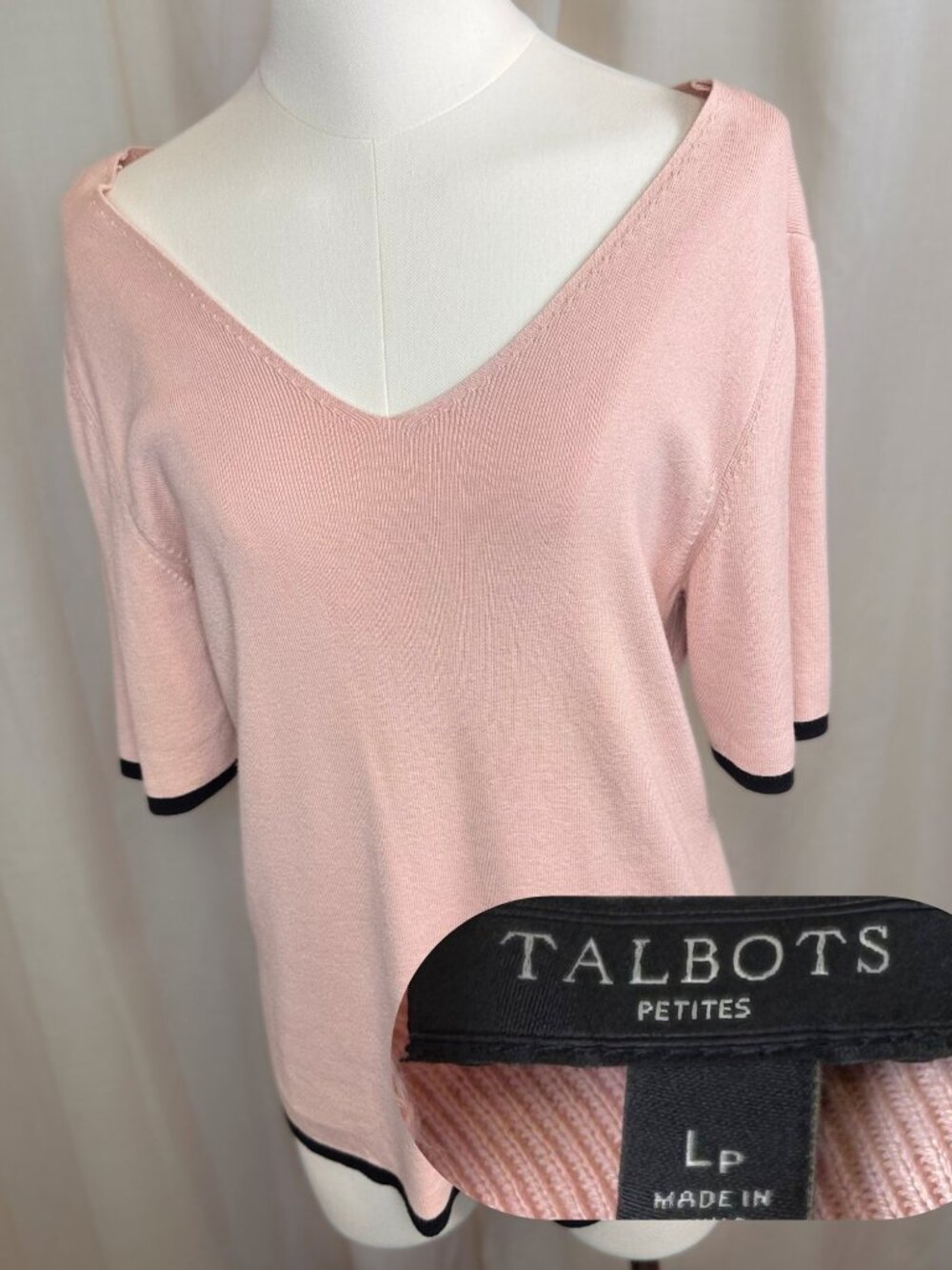 Talbots Women's Pink V-Neck Cotton Rayon Top | Large Petite LP | Coastal Grandma